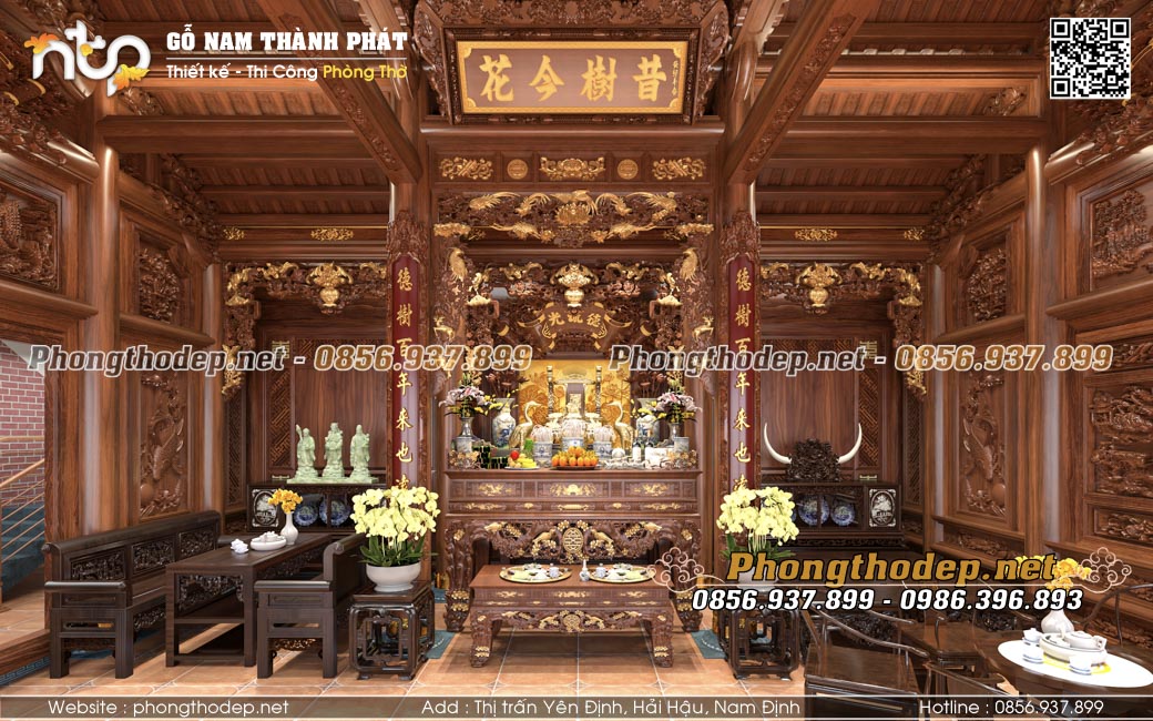 Bố trí nội thất nhà gỗ 5 gian trên tàng 2